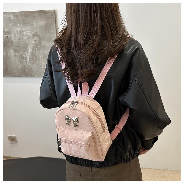 Cute Bowknot Faux Leather Mini Backpack for Women Small Lightweight School Daypack Fashion Streetwear Bag