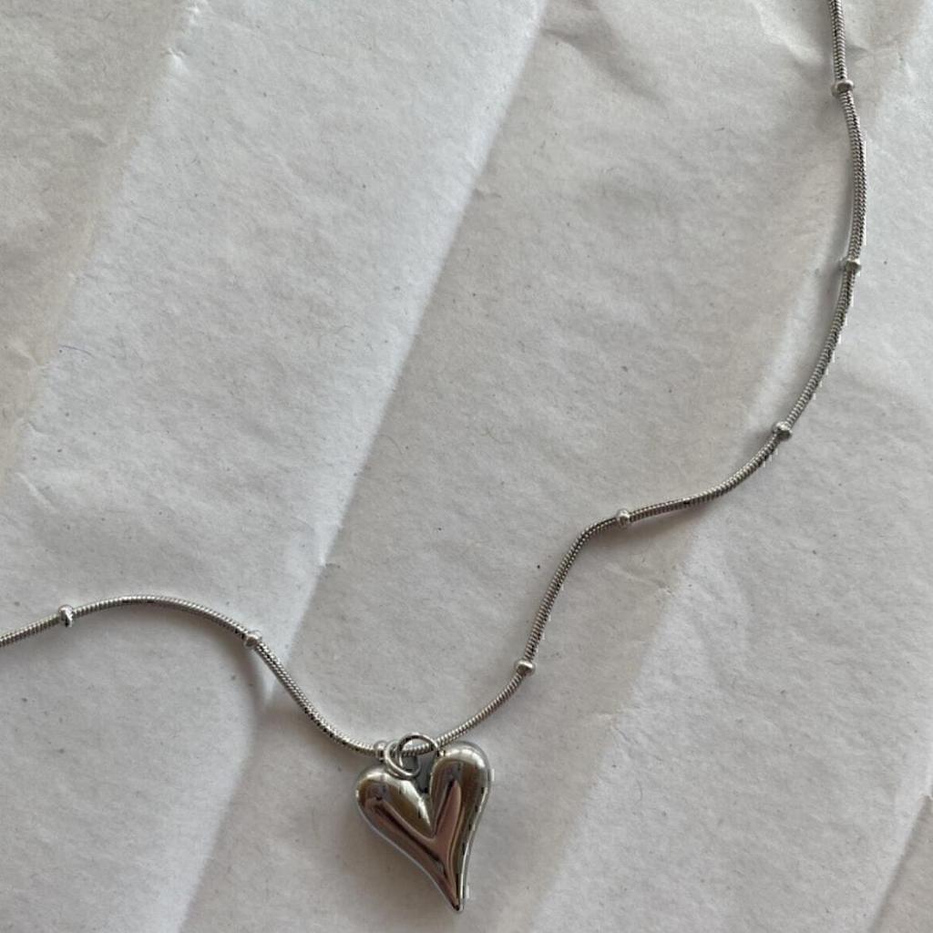 Women's Silver Ball Chain Aesthetic Heart Steel Necklace