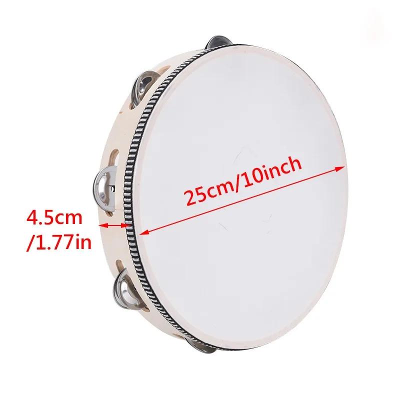 1Pc Wooden Tambourine 4/6/8/10-Inch Beige Rim with Metal Jingles Musical Educational Percussion Instrument for Concert Church Pa