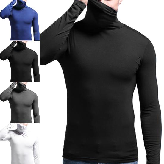 Camiseta Base para Hombre Color Sólido Cuello Alto Casual Alta Elasticidad Manga Larga Top de Otoño para Ropa Interior