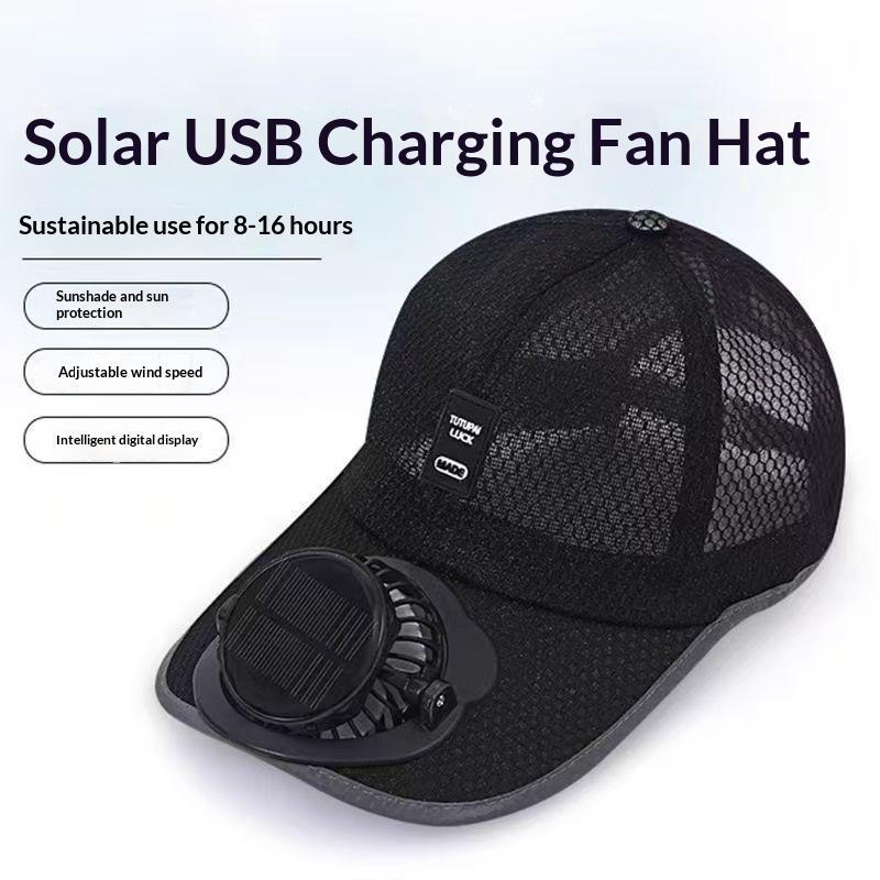 Lightweight Solar Powered Fan Baseball Cap 3 Adjustable Speeds Dual Power Supply For Outdoor Summer Hiking Camping