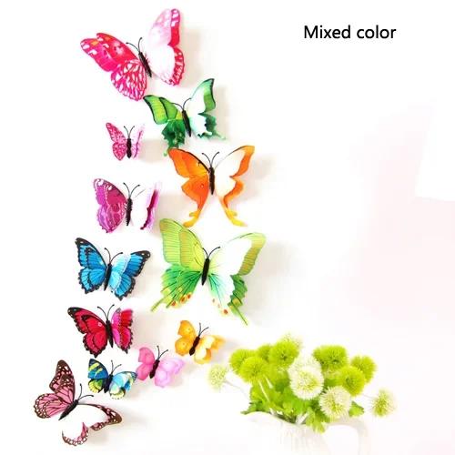 12Pcs 3D Double layer Butterfly Wall Sticker on the wall for Home Decor DIY Butterflies Fridge Magnet stickers Room Decoration