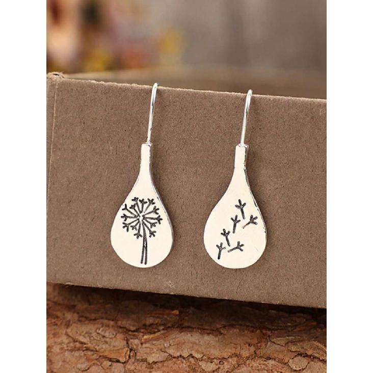 1 Pair Vintage Asymmetric Carved Dandelion Flower Minimalist Artistic Earrings