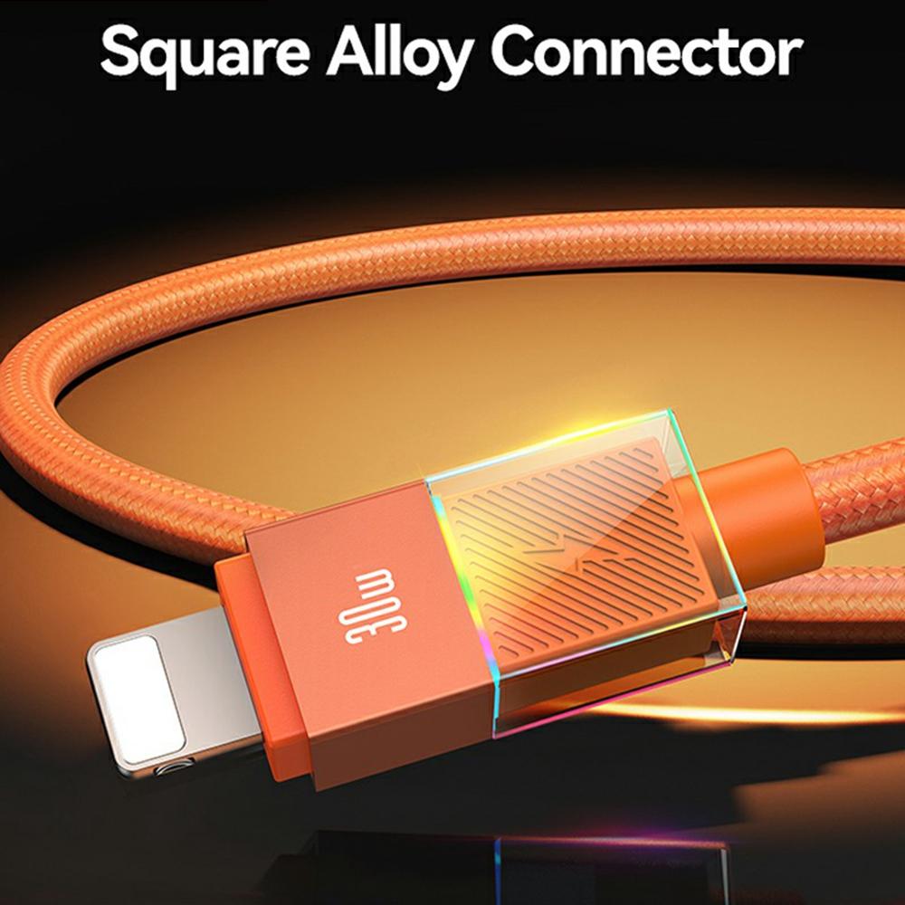 USAMS SJ776 U93 1.2m 30W Fast Charging Braided Cable Type-C to Lightning Data Cord with LED Light