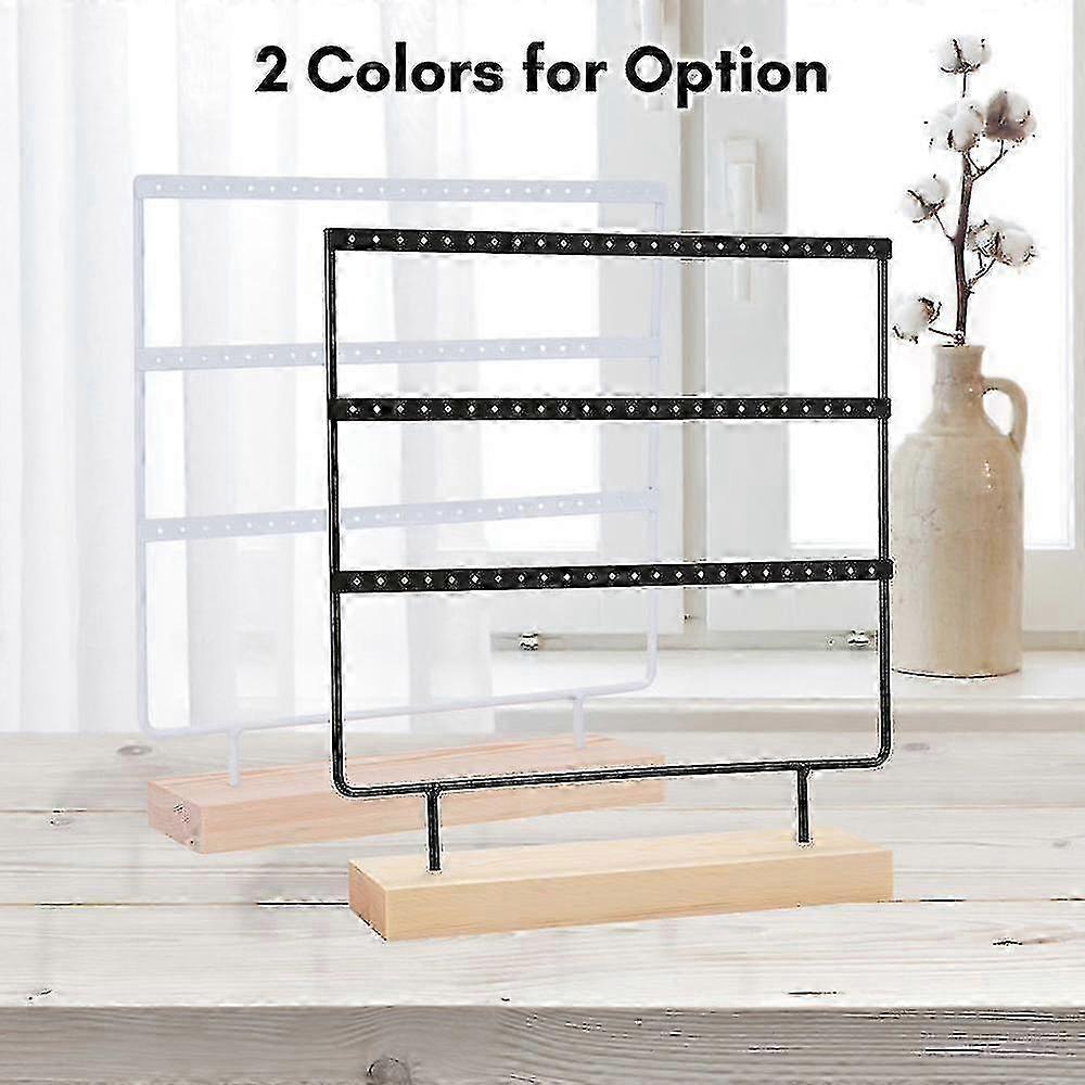 3-Tier 72-Hole Earring Stand, Wooden Base, Jewelry Display Storage Rack