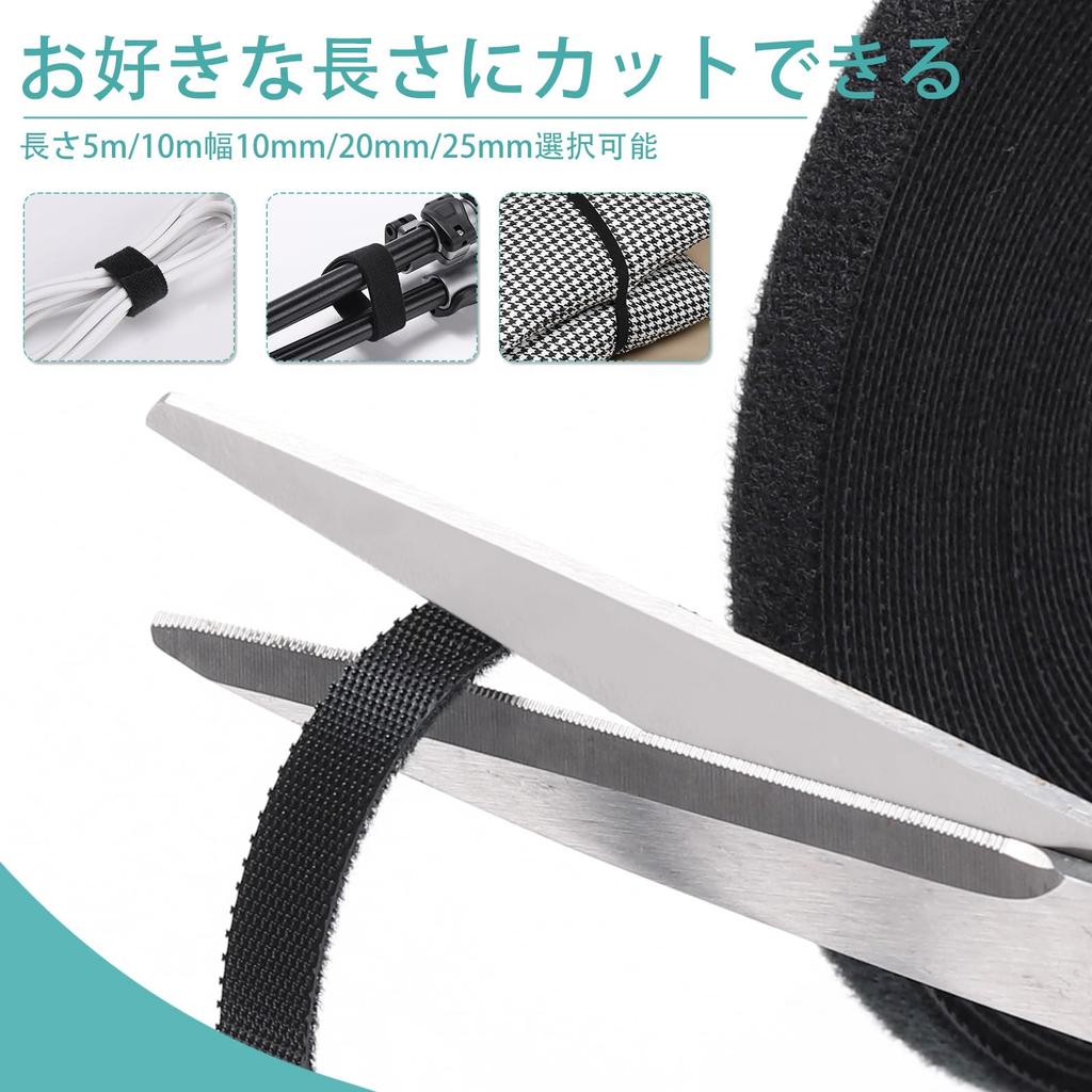 Cable Ties, Velcro Fasteners, for Wiring, Storage, and Securing Freely Cuttable Reusable Double-Sided Velcro (25mm10m)
