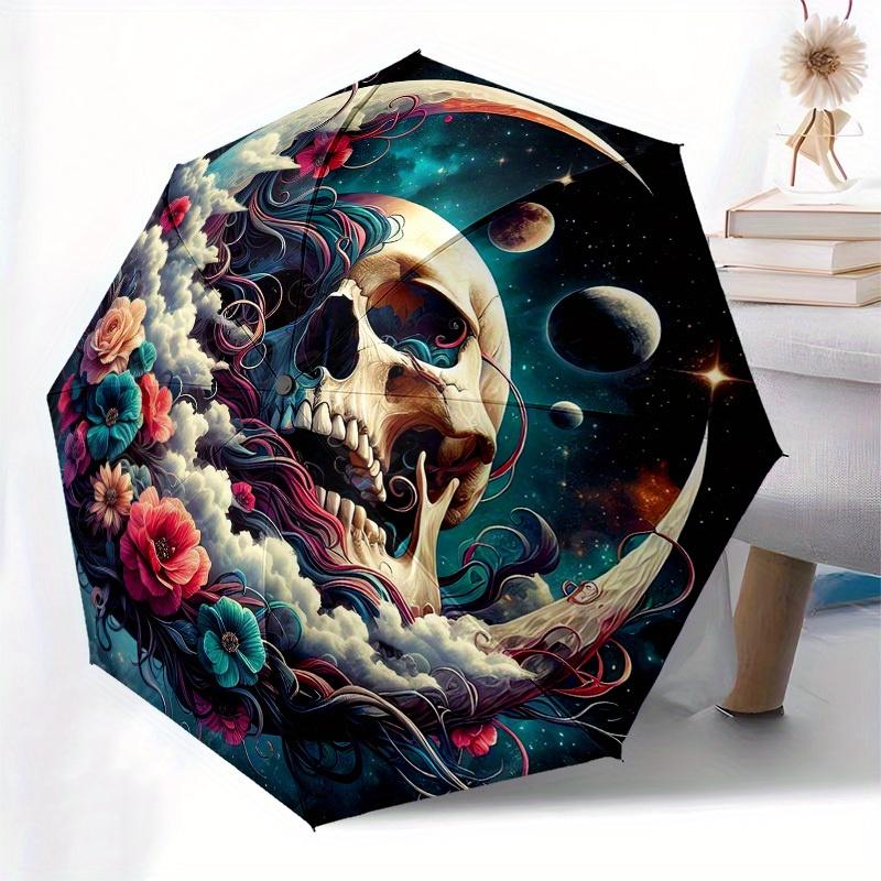 1pc Floral Cosmic Skull Artwork Umbrella with Plastic Handle,Suitable for All Seasons Home Travel Outdoor UmbrellaB1847