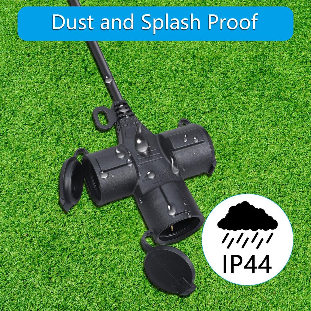 3 Outlet Outdoor Extension Cable IP44 Protective Flexible Rubber High Conductivity Cores 3500W Capacity Indoor Outdoor