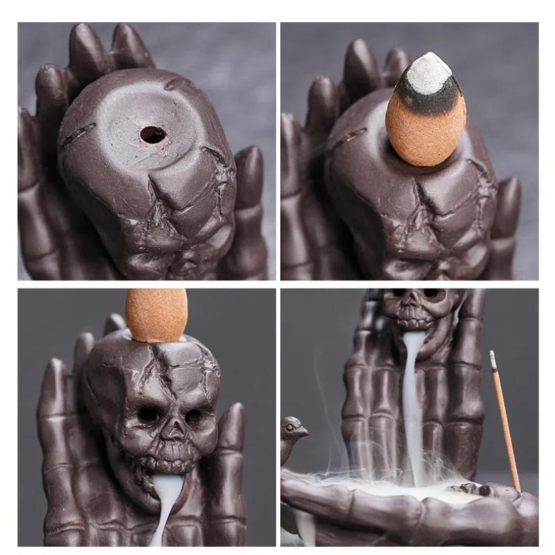 Handheld Skull Reflux Incense Burner Halloween Ghost Ornament Retractable Sandalwood Design Unique Home Decor Gift Idea