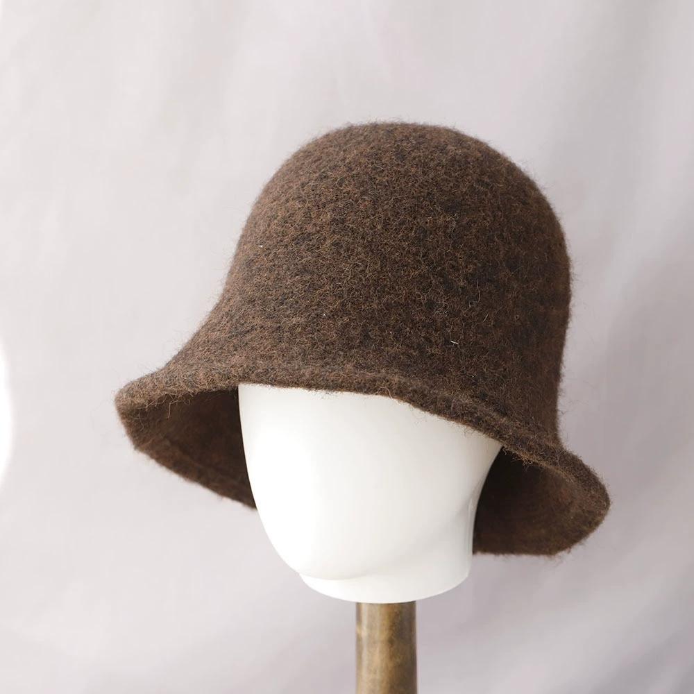 Thickened Soft Autumn and Winter Bucket Hat Solid Color Woolen Knit Cashmere Fisherman Hat Warm Wool Hat for Women