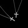 Collana da Donna in Argento Sterling S925 a Forma di Croce con Diamante e Zirconia - Trendy, Brillante, Catena per Clavicola Impilabile.