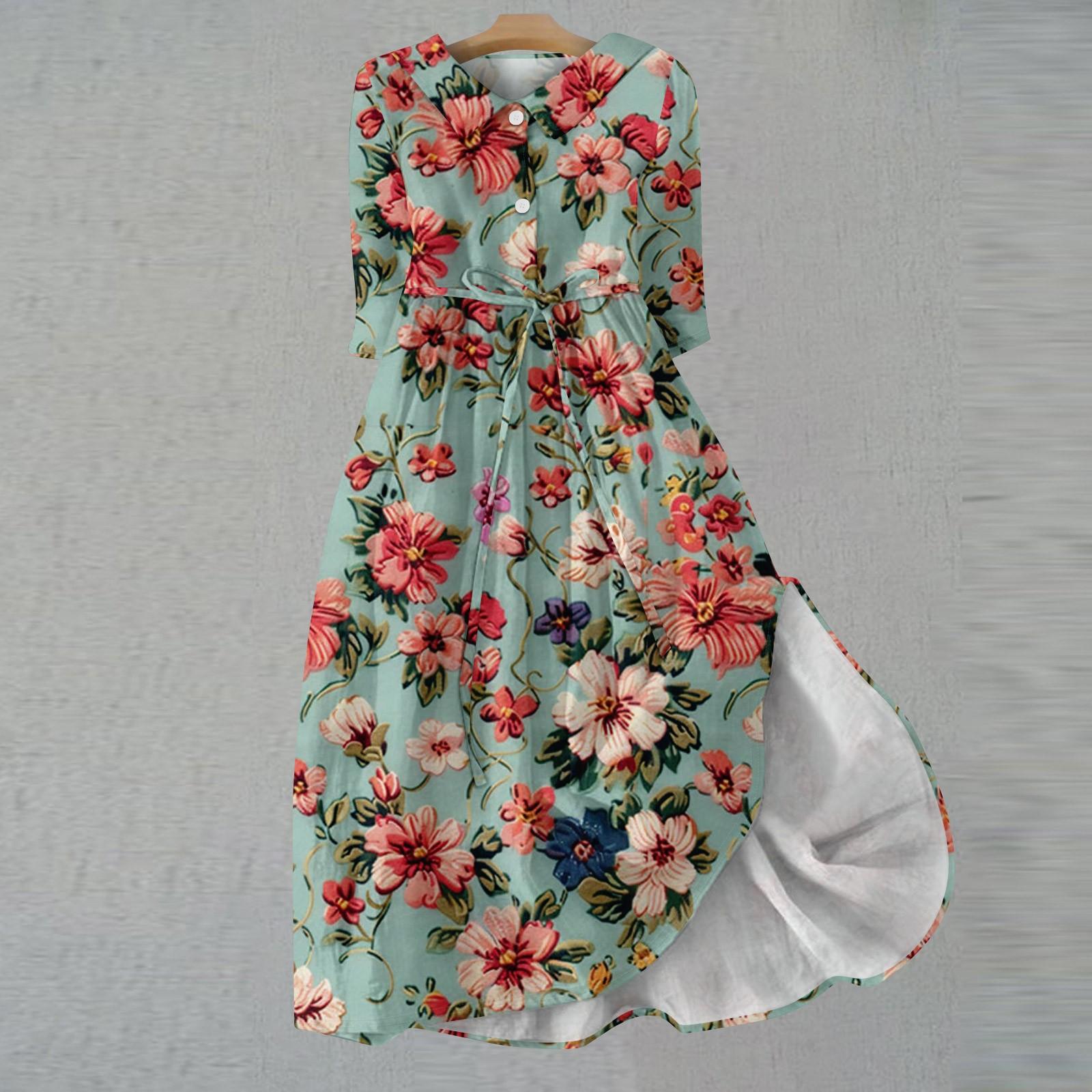 

Женское модное платье с рукавами три четверти и пуговицами в стиле ретро с цветочным принтом L зелёный