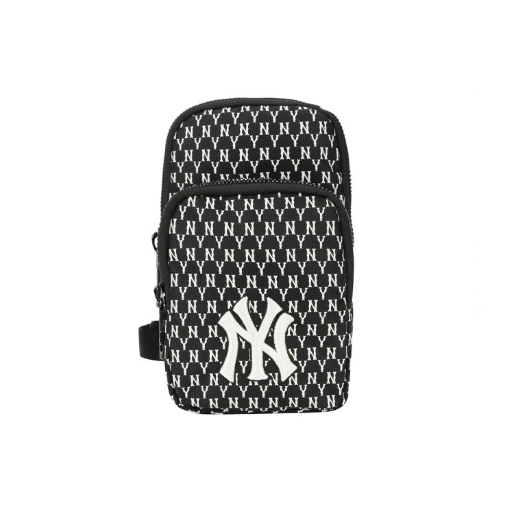 MLB Monogram Vintage Floral Print NY Yankees Nylon Phone Bag Unisex Shoulder Bag Black 32BGDK011-50L Black