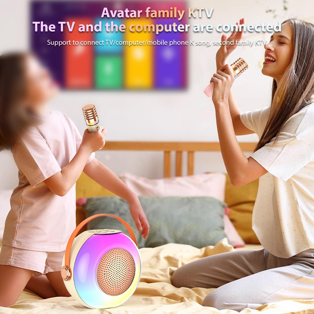 Karaoke Machine with 2 Wireless Microphones BT Microphone and Speaker KTV Set with RGB Light