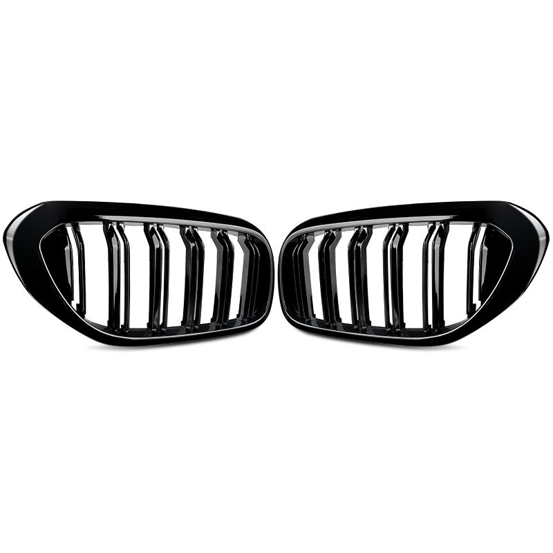 Glossy Black Dual Lines Racing Grills Compatible with BMW 5 Series G30 G31 530i 540i 2017-2020 Front Kidney Grille Aftermarket