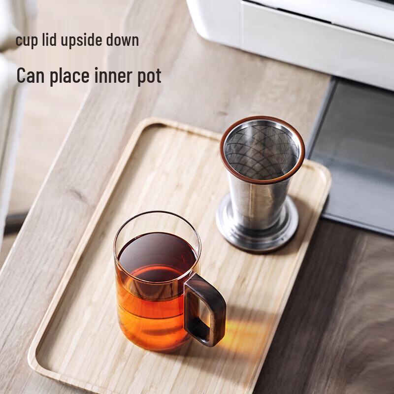 Office Tea Mug with Walnut Wood Handle and Glass Infuser