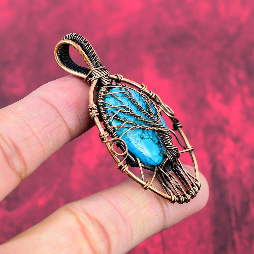 Tree Of Life Tibetan Turquoise Pendant Copper Wire Wrapped Jewelry Real Gemstone Pendant Handmade Copper Pendant Wire Wrap Pendant  For Gift