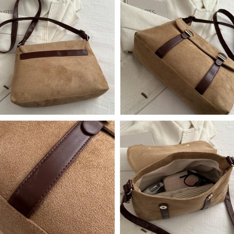 Geantă de umăr din piele pentru femei Design coreean din piele de căprioară Geantă crossbody la modă Curea retro Poștaș