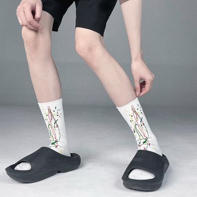 Ink-splashed Mid-calf Socks, Personalized Trendy Socks, Summer Double-needle Cotton Socks for Men and Women, Graffiti Sock Trend