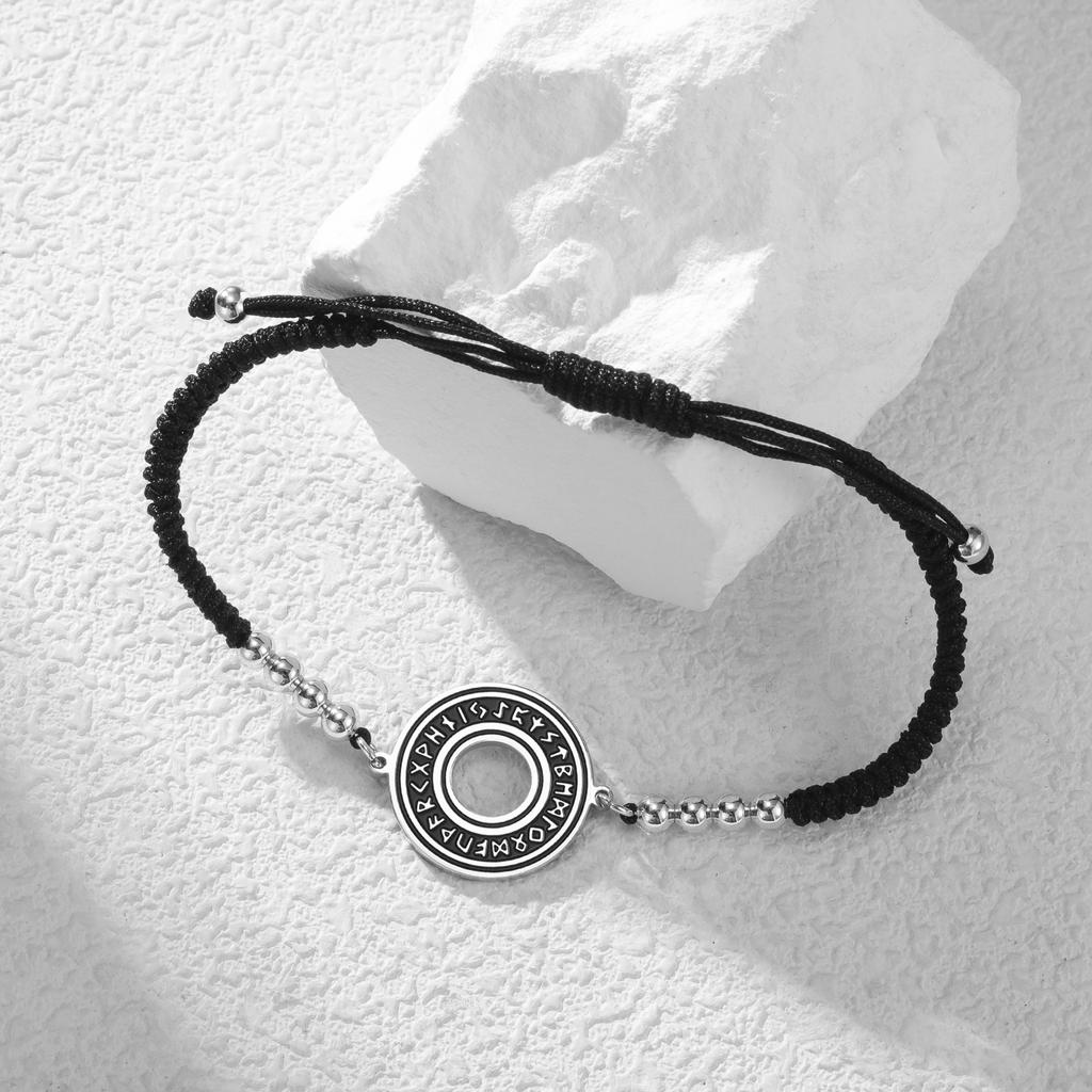 Viking Norse Runic Red String Bracelet Hollow Circle Rune Amulet Adjustable Braided Lucky Cord Nordic Runic Charm Jewelry Gifts