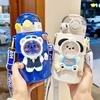 Taza Termo Infantil Linda de 550ml Dibujos Animados Acero Inoxidable Niños Botella de Agua Térmica Con Pajita Portátil Vaso Taza de Agua Escolar