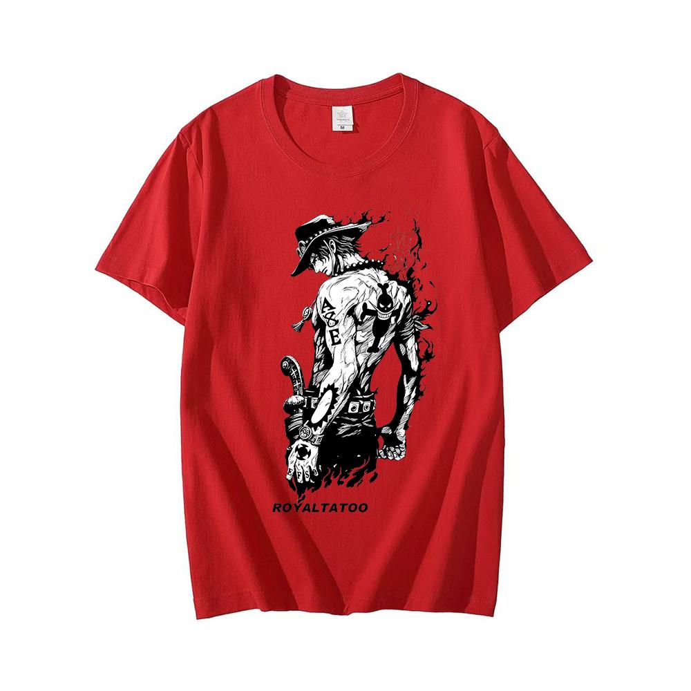 2026 Hot Sale One Piece Portgas D Ace Graphic T Shirt Anime Pirate Portrait Print Unisex Cotton Crew Neck Short Sleeve Manga Fan Street Tee Top