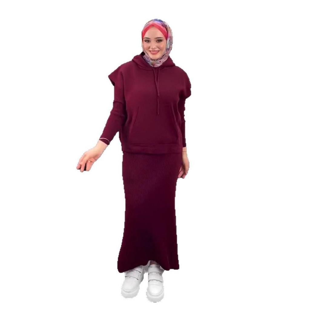 Autumn 2025 European & American Knit Hooded Sweater Dress with Pockets