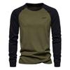 T-shirt da uomo 100% Cotone Manica Lunga Girocollo Patchwork Casual T-shirt per Uomo
