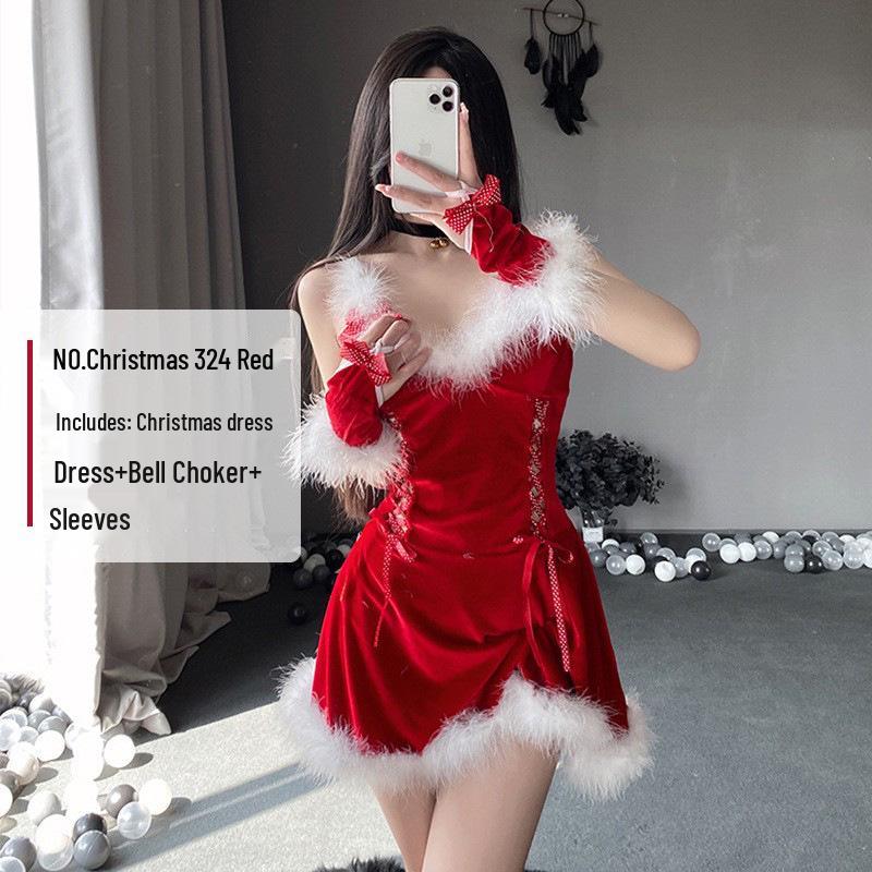 Christmas Sexy Lace-Up Bunny Girl Slip Dress Costume for Stage Performance