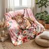 Floral Highland Bull Theme Blanket Lightweight Warm Flannel Blanket Decorative Throw Blanket for Home Decoration