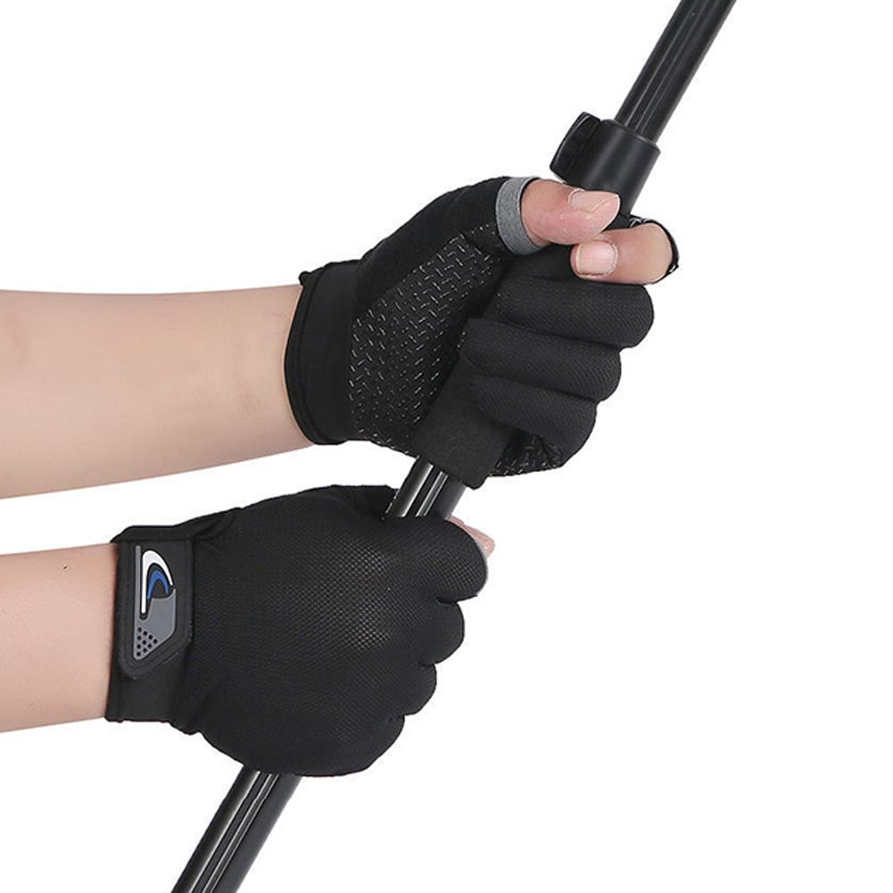 1 Çift Balıkçılık Eldiveni Kaymaz Nefes Alabilir İki Parmak Kesim Spor Bisiklet Balıkçılık Eldiveni Erkek Kadın Moda Eldiven Spor Ekipmanları