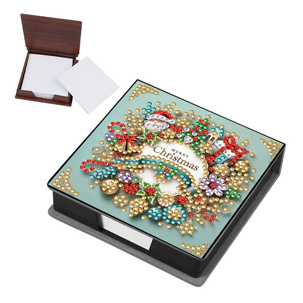 

5D DIY PU Diamond Painting Notecard Box with 160 Sheets Paper Self Adhesive Crystal Note Box Xmas Pattern for Home Office