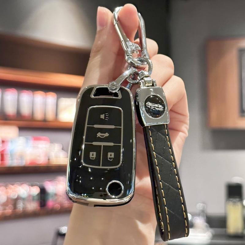 Car Key Fob Case Cover with PU Leather Lanyard for Chevy 2010-2019 Chevrolet Impala Camaro Cruze Equinox Malibu Sonic GMC Terrai