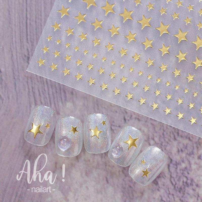 Aha Dreamy Starburst Nail Stickers - Gold, Silver, Black & White Japanese Crescent Stars