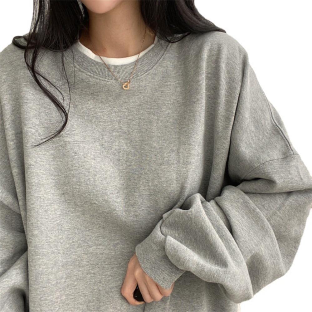 Women's Casual Two-in-One Sweatshirt, Loose Korean Style Solid Color Fleece Top, All-Match Spring Autumn Outerwear