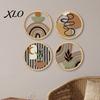 Organic Texture Wall Hangings 4Pcs Boho Wooden Art , 2D Flat Round Hanging Signs, Modern Geometric Decorative Plaques Wood Decor, Bohemian for Living