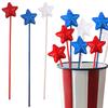 Glitter Star Picks Foam Sparkly Sticks Patriotic Star Picks White Red Blue Star Shaped Ornament Independence Day Party Favors