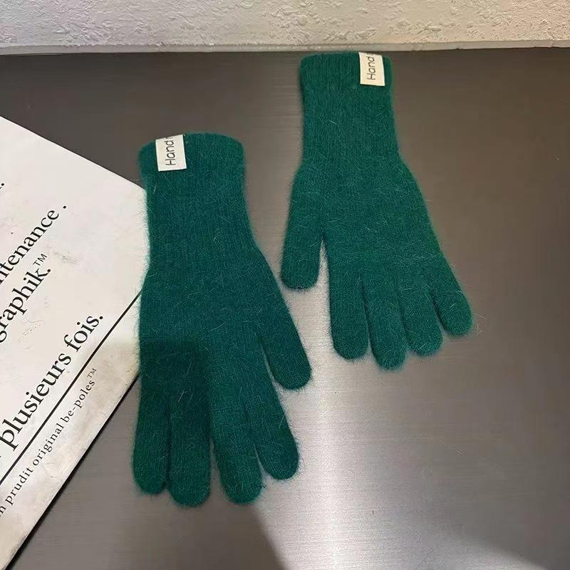 Women Rabbit Hair Gloves Cable Knit Touchscreen Finger Hole Winter Autumn Warm Wrist Length Classic Gloves Female Mitten