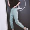 Women's Spring Summer Large Size Trousers Solid Color Elastic Waist Long Pants Slim Casual Striped Sports Pants