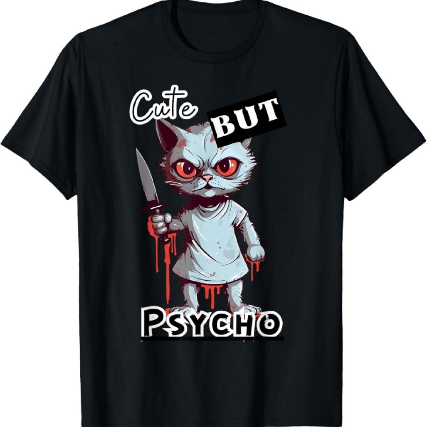 Милый, но психованный, кот, смешной, веселый, смешная футболка с котом S