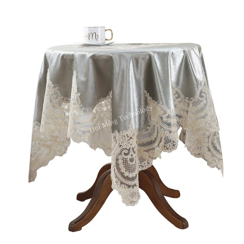 Square Table Cloth White Gold Velvet Retro Thick Tablecloth Table Juppe Dining Table Cover Europe Luxury Embroidered Chair Lace