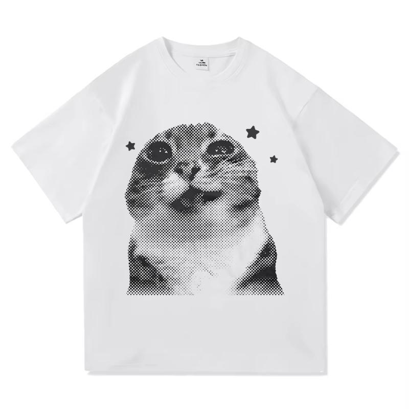 

Y2k Funny Cat Meme T Shirt Clothing Harajuku Tops O-neck Short SleeveTshirts Girl Harajuku Anime Cartoon Cat Female Summer Tops 4XL