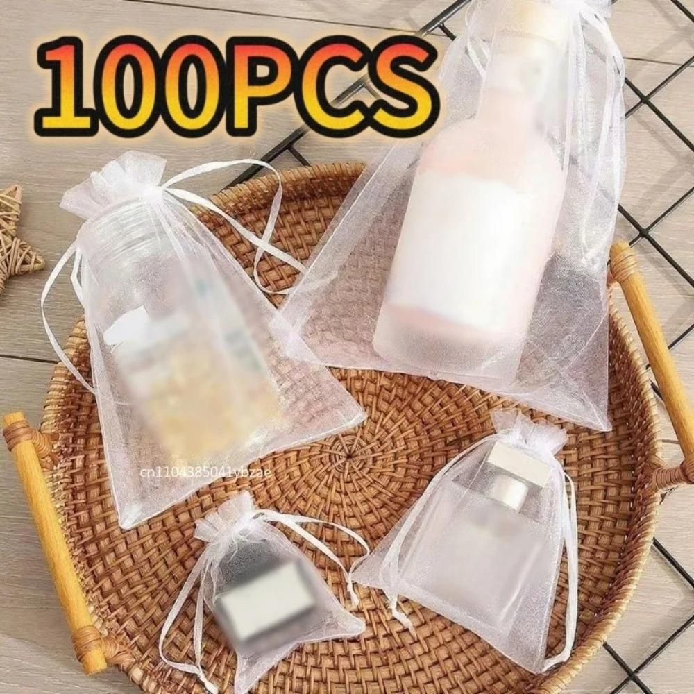 100PCS Organza Bags Random Mesh Organza Jewelry Bags Drawstring, Small Drawstring Favor Pouches Christmas Candy Wedding Birthday