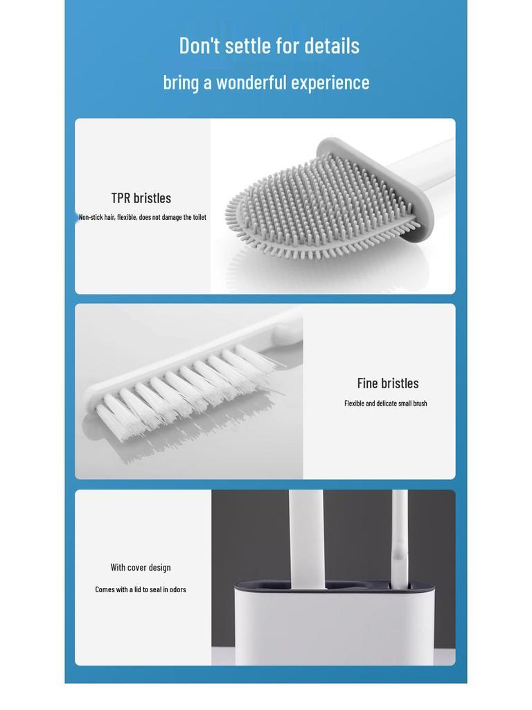 Silicone Toilet Brush Set - No Dead Angle, Wall-Mounted Bathroom Cleaning Tool