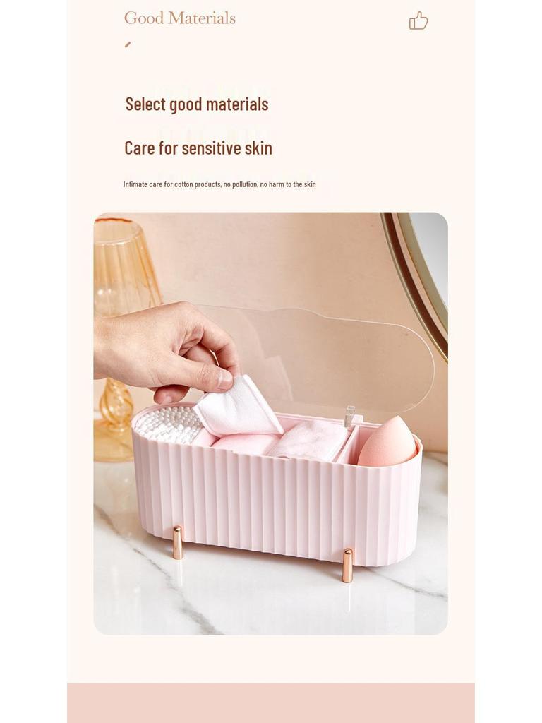 Transparent Dustproof Cosmetic Organizer: Cotton Swab, Makeup Remover, Sponge, Lipstick Storage Box with Lid.