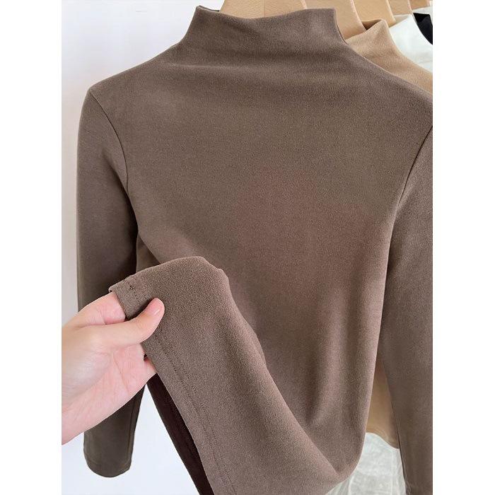 Women's Autumn/Winter Slim Fit T-Shirt: Warm Pure Color Half-Turtleneck Long Sleeve Base Layer