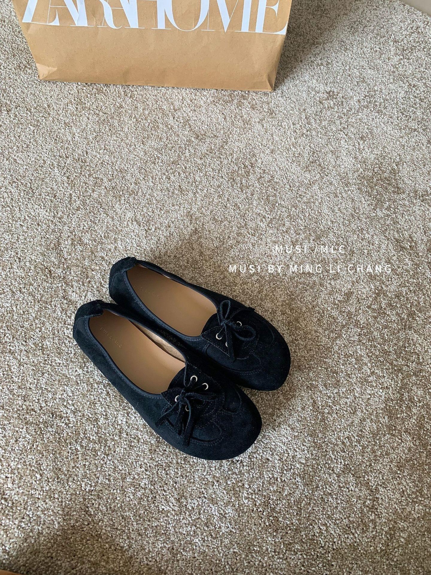 2025 новые ретро верблюжьи круглый носок светлое устье замшевые на шнуровке мягкая плоская подошва универсальные лоферы нишевая женская обувь 35