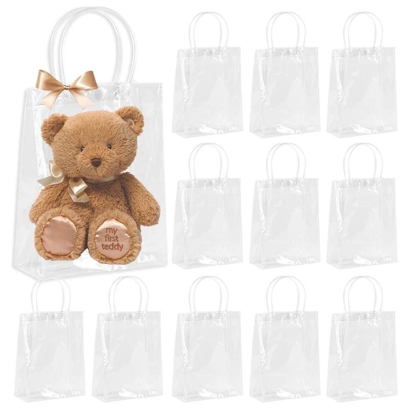 100PCS Reusable Clear PVC Plastic Tote Bag With Clear Handle Beautiful Gift Bag For Wedding Party Birthday Packaging Bags