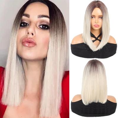 Středně dělená krátká čelenka barvená do rovných vlasů pro dámskou paruku z tepelně odolných vláken paruky přirozené, jednoduché a pohodlné
