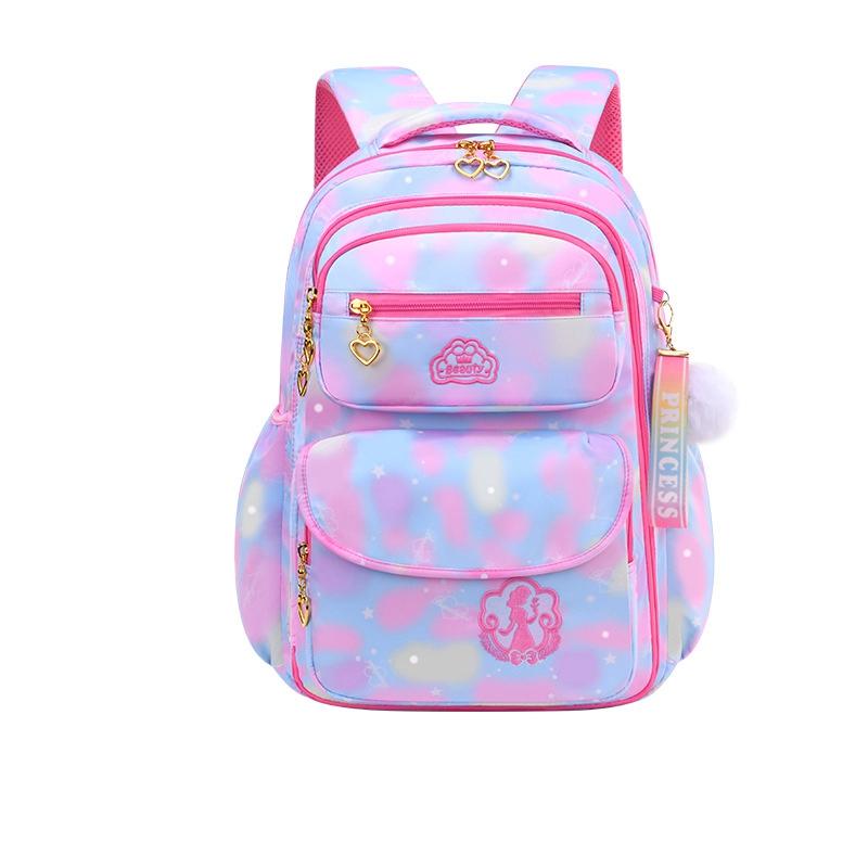 Ortopediniai pradinės mokyklos krepšiai mergaitėms, spalvų gradientas, vaikiška kuprinė, didelės talpos vaikiška kuprinė